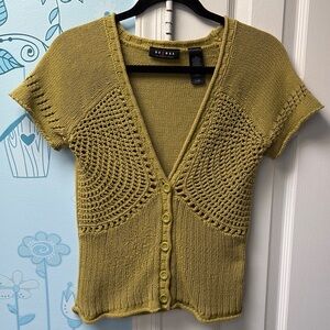 Axcess by Liz Claiborne Button Up Olive Green Cotton Cardigan Women's Top Size M